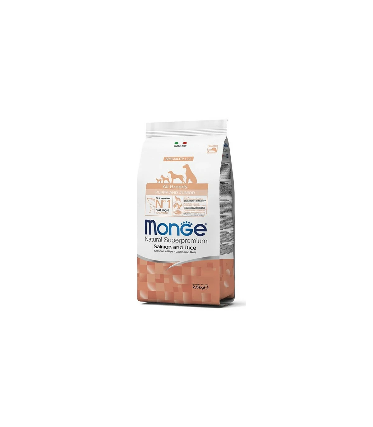 Monge Cane Puppy & Junior All Breeds Salmone E Riso 2,5 Kg