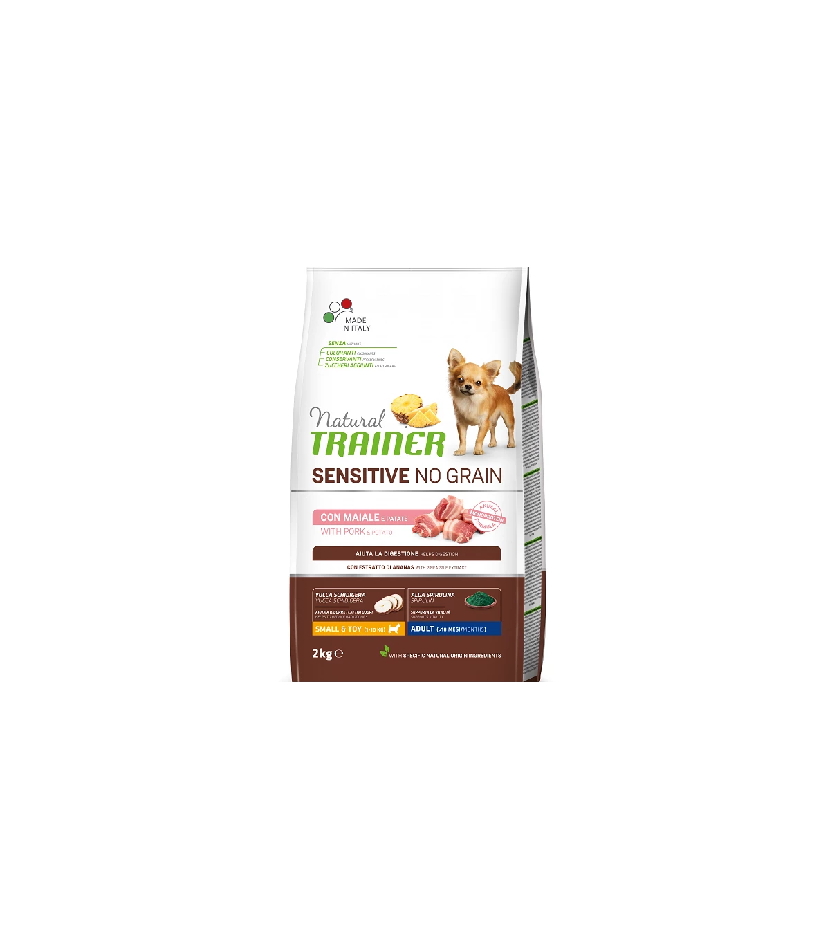 Natural Trainer Sensitive No Grain Cane Small & Toy Adult Maiale E Patate 2 Kg