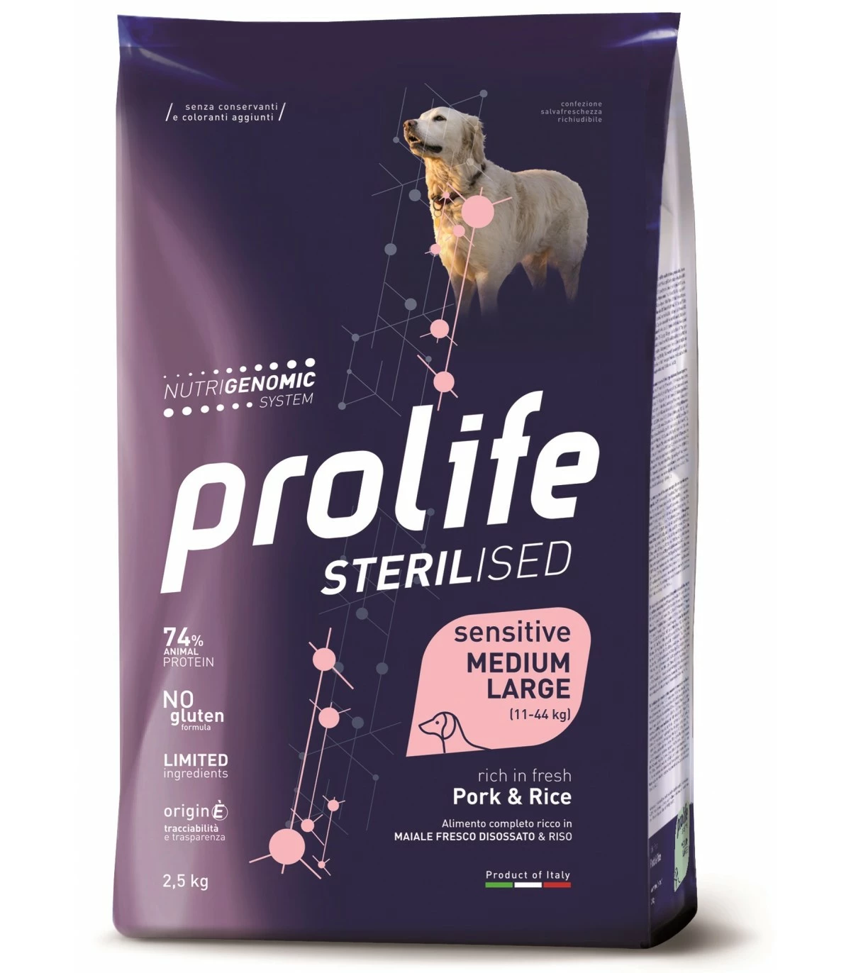 Prolife Cane Sterilised Sensitive Adult Maiale & Riso Medium Large 2,5 Kg